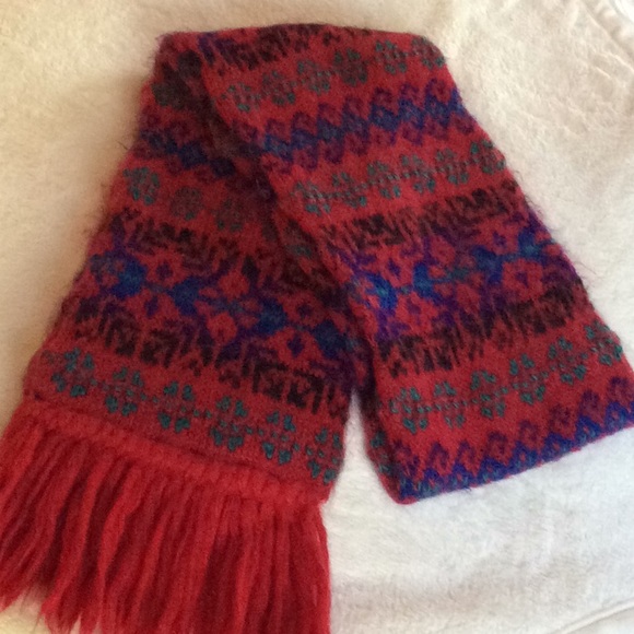 Knit Scarf Jewel Tone Red Blue Teal - Picture 1 of 7